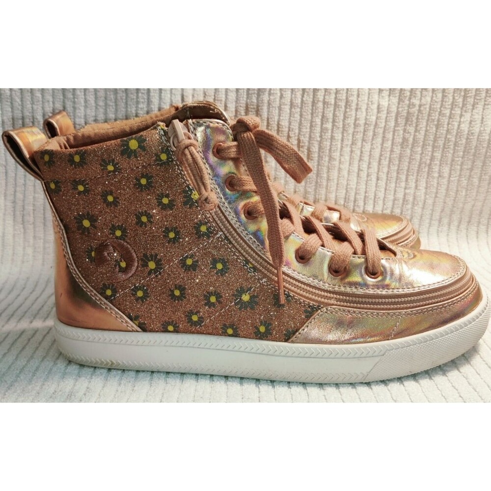 Billy Sneakers High Top, Rose Gold, Glitter,Zip Off, Youth Size 6M